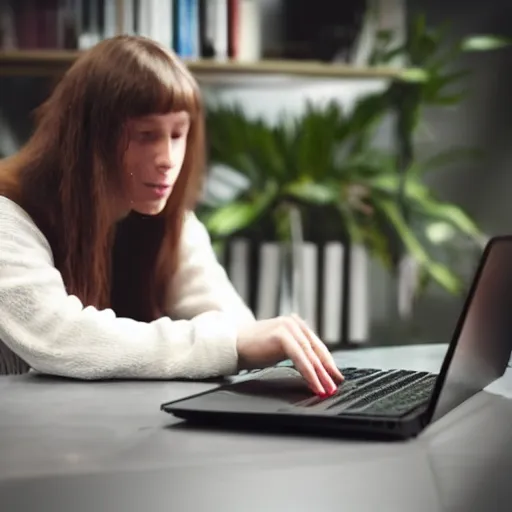 Image similar to long haired white cat creating a website on a laptop