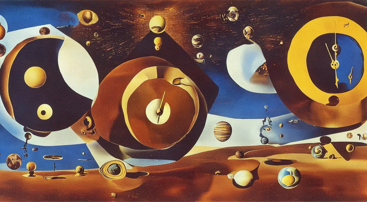 Image similar to clock shaped planets in a pan, salvador dali