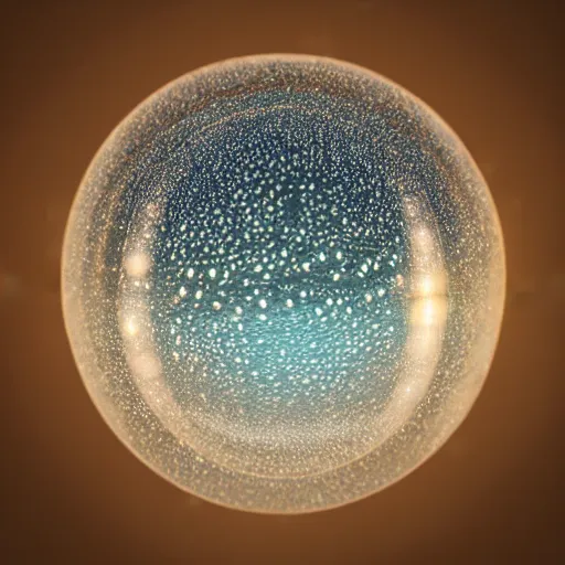 Image similar to realistic arcane magical sphere filled with bubbles on top of a wooden table, a raytraced image of an intricate fascinating orb by filip hodas, mike winkelmann, daniel mijtens, trending on cgsociety, photorealism, vray tracing, rendered in unreal engine, ray tracing