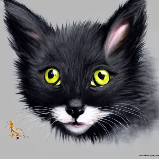 Image similar to hybrid animal black kitten mixed with toothless dragon cute fluffy creature, detailed painting 4 k