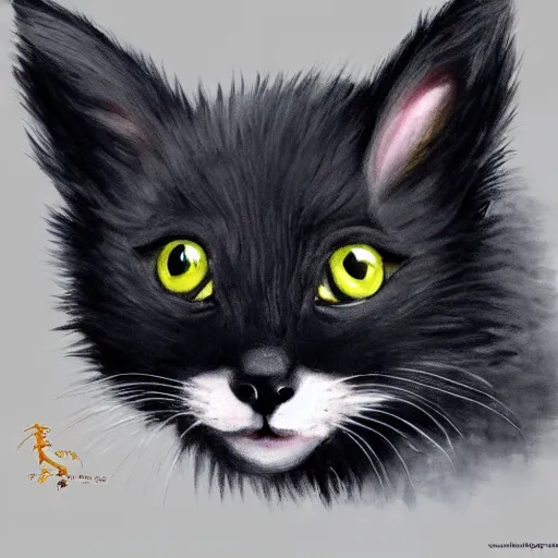 Prompt: hybrid animal black kitten mixed with toothless dragon cute fluffy creature, detailed painting 4 k