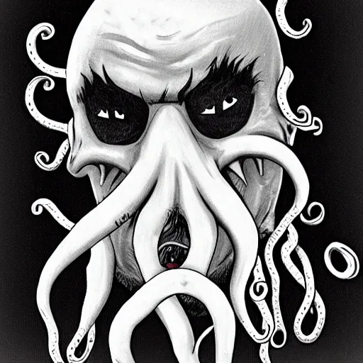 Image similar to bearded man with living teeth and tentacles in the style of the horror film The Thing 1982