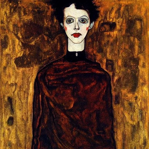 Image similar to goth girl, oil painting by Egon Schiele, masterpiece