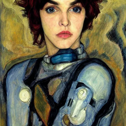 Image similar to realistic beautiful highly detailed portrait of ramona flowers, photorealistic, mecha, angel, egon schiele, john mcneill whistler, john singer sargent, epic, stunning