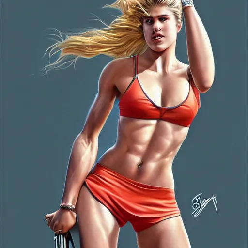 Prompt: eugenie bouchard in the style of stefan kostic, realistic, full body, sharp focus, 8 k high definition, insanely detailed, intricate, elegant, art by stanley lau and artgerm