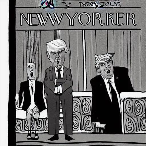 Prompt: new yorker cartoon by rod chast of donald trump, black and white,