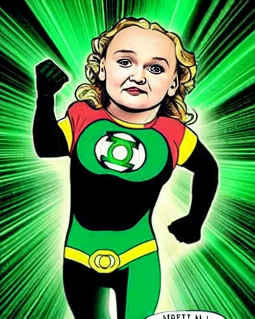 Prompt: What if Honey Boo Boo became a green lantern, photographed in the style of Annie Leibovitz