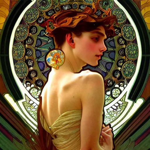 Image similar to unique non conventional beauty, surreal, fantasy, intricate, elegant, dramatic lighting, emotionally evoking symbolic metaphor, highly detailed, lifelike, photorealistic, digital painting, artstation, concept art, smooth, sharp focus, illustration, art by Alphonse Mucha and Albert Aublet