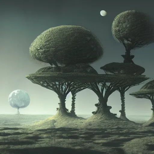 Prompt: moon landscape with treehouse. moon craters and moon dust can be seen. 2 0 9 6 ad. sci - fi concept art