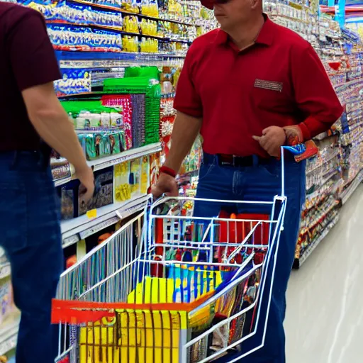 Prompt: Mario shopping in Walmart, highly detailed, high quality, HD, 4k, 8k, Canon 300mm, professional photographer, 40mp, lifelike, top-rated, award winning, realistic, sharp, no blur, edited, corrected, trending