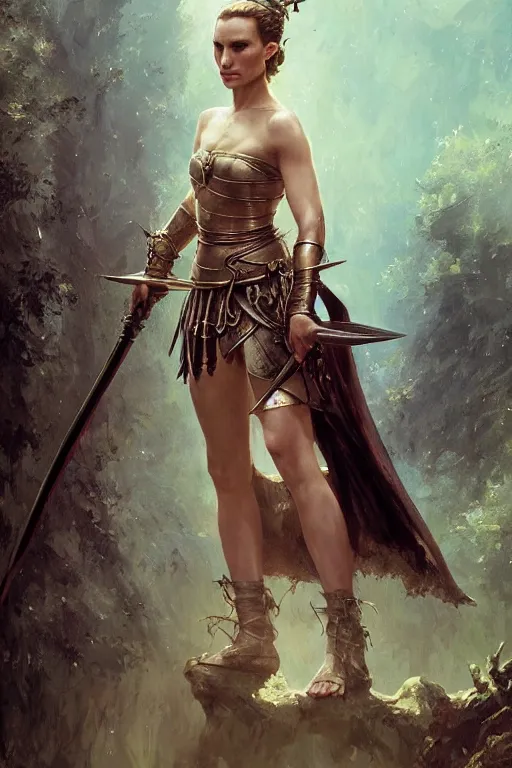 Image similar to natalie portman, legendary warrior, heroic, lord of the rings, tattoos, decorative ornaments, battle armor, by carl spitzweg, ismail inceoglu, vdragan bibin, hans thoma, greg rutkowski, alexandros pyromallis, perfect face, fine details, realistic shading photorealism