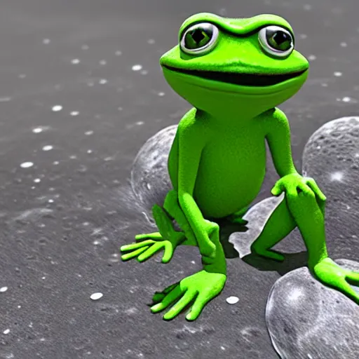 Prompt: pepe the frog walking on the moon ultra realistic