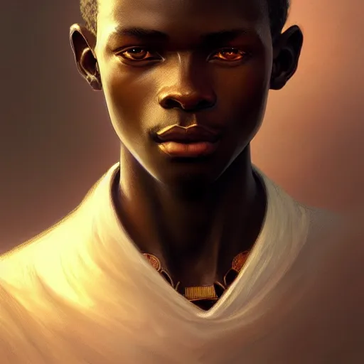 Prompt: illustration of a malian boy, d & d, fantasy, intricate, elegant, highly detailed, digital painting, artstation, concept art, smooth, sharp focus, illustration, art by artgerm and greg rutkowski and alphonse mucha