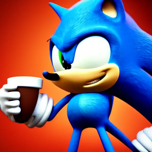 Image similar to 3d render of Sonic drinking a cup of tea, trending on artstation, blender, octane render