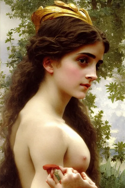 Image similar to emma watson as a greek goddess, painting by william adolphe bouguereau