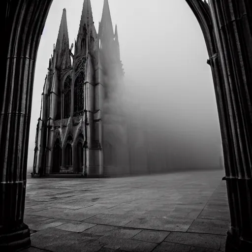 Image similar to gothic cathedral, etherial mist, scary