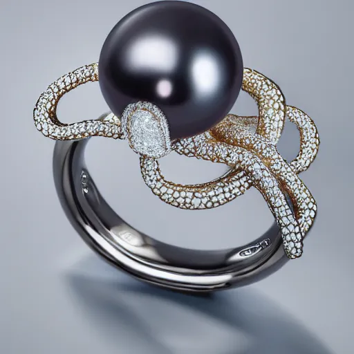 Prompt: hd photo of a octopus ring with diamond and pearls by dior, denoise, deblur