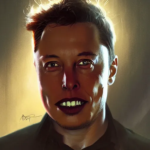 Image similar to portrait of elon musk, very detailed, art contest winner on behance, trendy on deviant art, by artgem, greg rutkowski