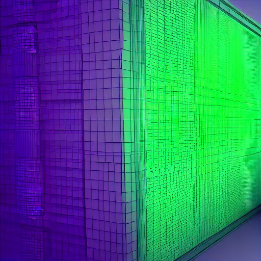 Prompt: 3 d render vfx geometric data server farm light green, light blue, light yellow, light purple, digital art