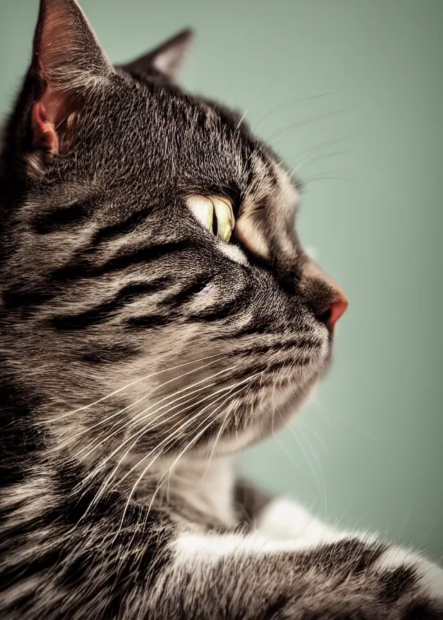 Prompt: photo of a cat hulk, 8 5 mm f / 1. 8, bokeh, backlit