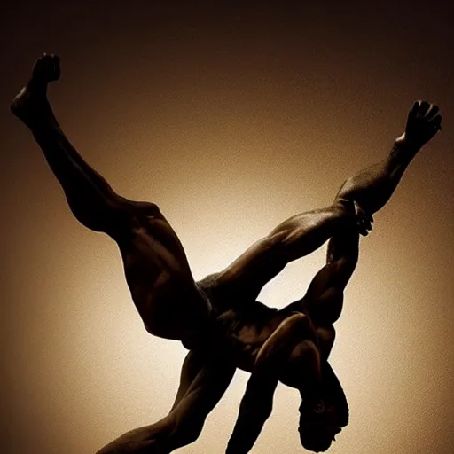 Prompt: abstract dramatic art, male calisthenics, abstract!!, dramatic lighting, flowing symbolism, matte colors, inspiring, trending on artstation