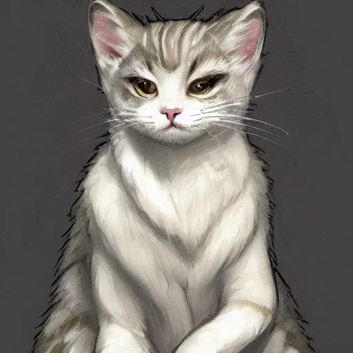 Prompt: A cute heraldic white kitty cat queen posing with one paw pointing slightly up, D&D, fantasy, intricate, cinematic lighting, highly detailed, digital painting, artstation, concept art, smooth, sharp focus, illustration, art by Akihiko Yoshida, Greg Rutkowski and Alphonse Mucha