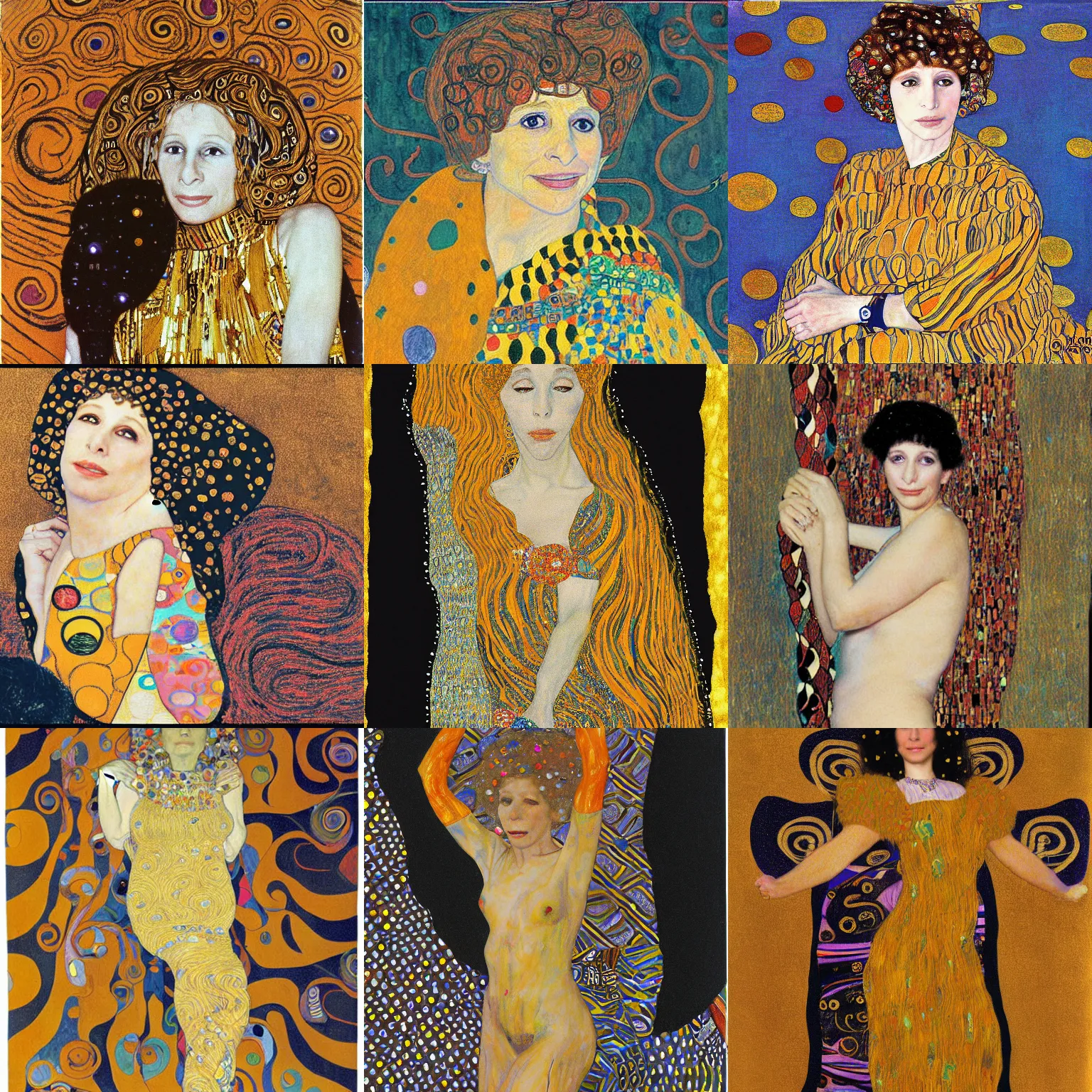 Prompt: Barbara Streisand by Gustav Klimt, spinning yarn