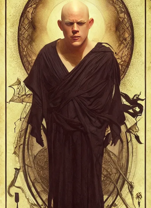 Image similar to channing tatum as aleister crowley the grand mage of thelema. art by tom bagshaw and nils hamm