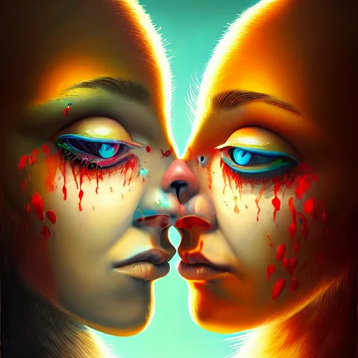 Prompt: stunning painting of two persons communicate innerly by rik oostenbroek, concept art, masterpiece, character art, surrealism, ulta detailed, sharp focus, cinematic rendered, soft lighting, 8 k hd resolution