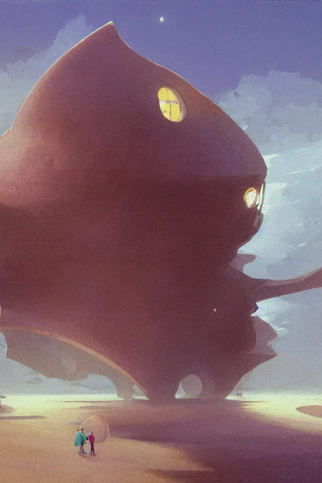Prompt: sci fi painting of a giant seashell house, a young girl stands outside, by john harris and moebius, atmospheric, concept art