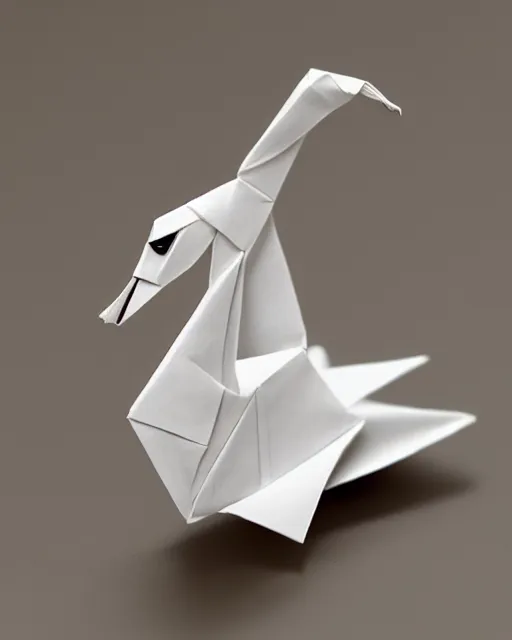 Prompt: an origami swan by akira yoshizawa, realistic, very detailed, complex, intricate, studio lighting, low polygon, illustration, bokeh, sigma 5 0 mm f 1. 4