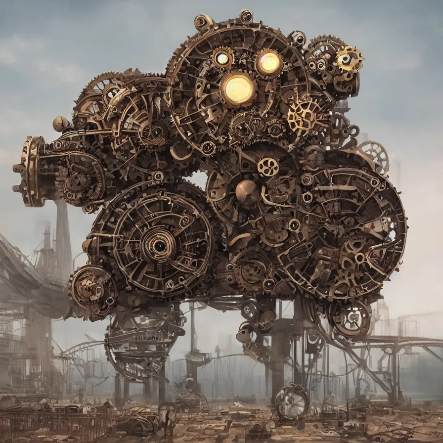 Image similar to giant mechanical steampunk hamster, gears, foggy, photorealistic, photoshop, 8 k