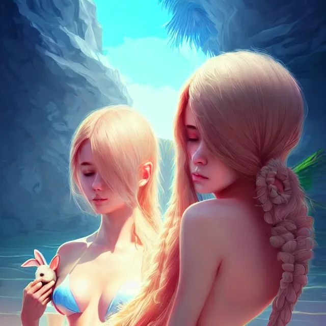 Prompt: epic professional digital art of 🙍 👯 🐇 🏖, best on artstation, cgsociety, wlop, Behance, pixiv, cosmic, epic, stunning, gorgeous, much detail, much wow, masterpiece