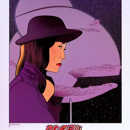 Prompt: lucy liu retro minimalist portrait moebius starwatcher comic by jean giraud, 8 k