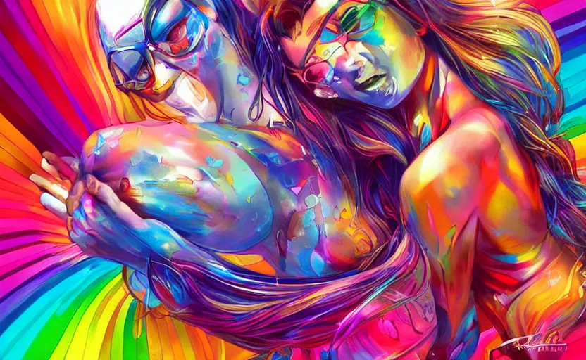 Prompt: Colorful crazy machine of happines and rainbows, artgerm, cgsociety, vibrant colors, peacefull