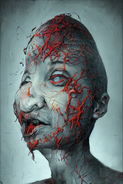 Image similar to surrealism crayon cartoon grunge portrait of a creepy horror nurse girl . intricate artwork. nightmare fuel. terrifying. by zdzisław Beksiński, wlop, dan mumford , trending on artstation, greg rutkowski very coherent symmetrical artwork. cinematic, hyper realism, high detail, octane render, 8k