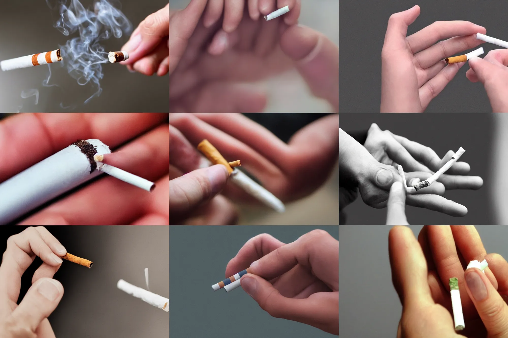 Prompt: super realistic human thin hand holding a cigarette, hyper realistic, highly detailed, photo realistic