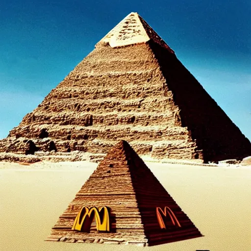 Image similar to mcdonald's ad discovered inside an ancient egyptian pyramid