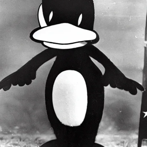 Prompt: a photo of daffy duck in wwii