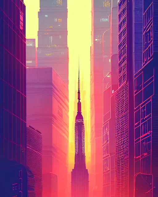 Prompt: beautiful painting of a cyberpunk new york inspired by gustave eiffel, art by mike winkelmann, golden hour, illustration, highly detailed, simple, smooth and clean vector curves, no jagged lines, vector art, smooth, artstation