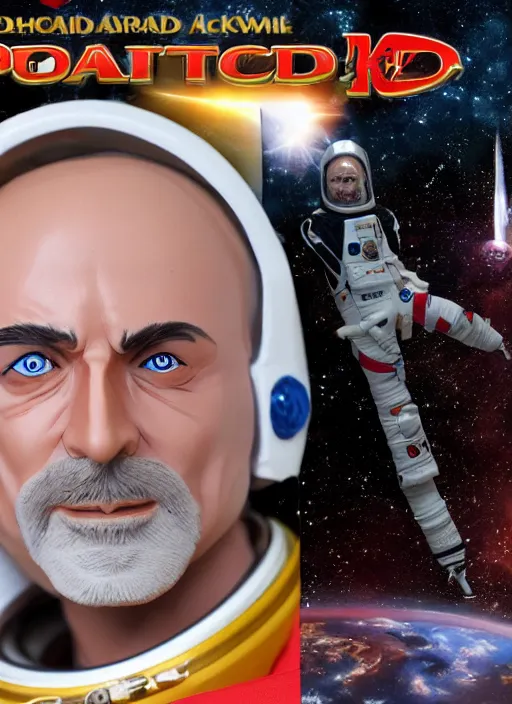 Image similar to richard garriott, action figure of richard garriott astronaut, realistic face, detailed product photo