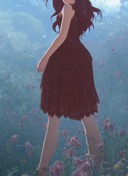 Image similar to anna cortez as a beautiful girl wearing a lace dress, gorgeous half body shot, gorgeous face, detailed eyes, digital art, by makoto shinkai, by dan mumford, trending on artstation