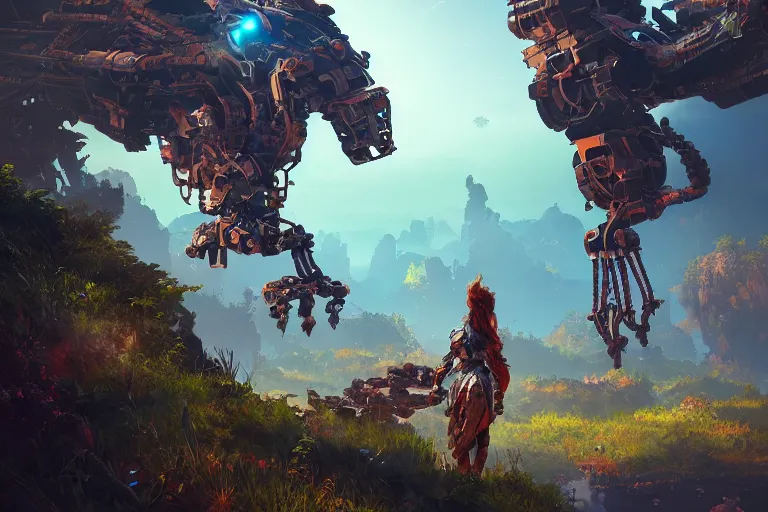 Image similar to watcher machine mecanical creature robot of horizon forbidden west horizon zero dawn bioluminiscence global illumination ray tracing hdr fanart arstation by ian pesty and alena aenami artworks in 4 k