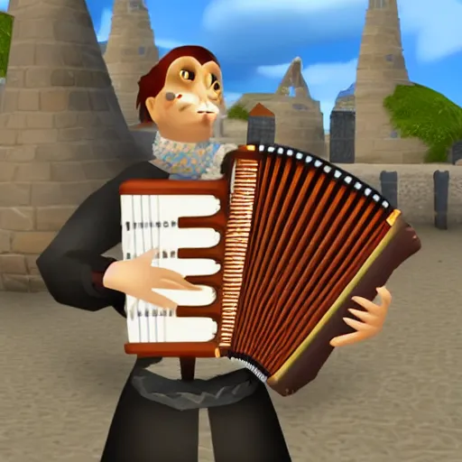 Image similar to seagull playing accordion in the style of runescape