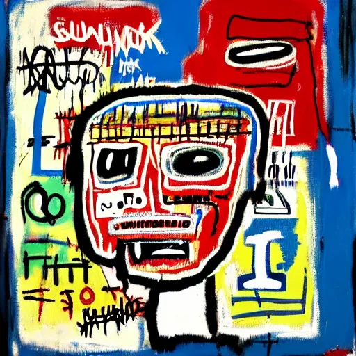 Image similar to a Painting by Jean Michel Basquiat about facebook and social media, detailed