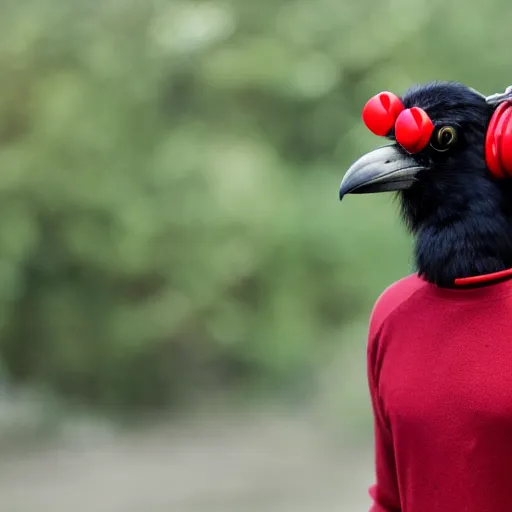 Image similar to crow in red headphones