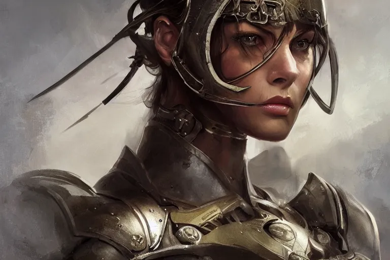 Image similar to a portrait of an attractive young woman, clothed in battle armor, olive skin, long dark hair, beautiful bone structure, symmetrical facial features, intricate, elegant, highly detailed, digital painting, trending on Artstation, concept art, smooth, sharp focus, illustration, from Metal Gear by Ruan Jia and Mandy Jurgens and Artgerm and greg rutkowski and william-adolphe bouguerea, award winning