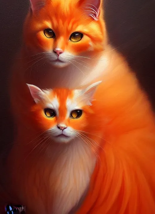 Image similar to a beautiful orange fluffy cat with baroque dress, painted by artgerm and tom bagshaw, fantasy art, dramatic lighting, highly detailed oil painting