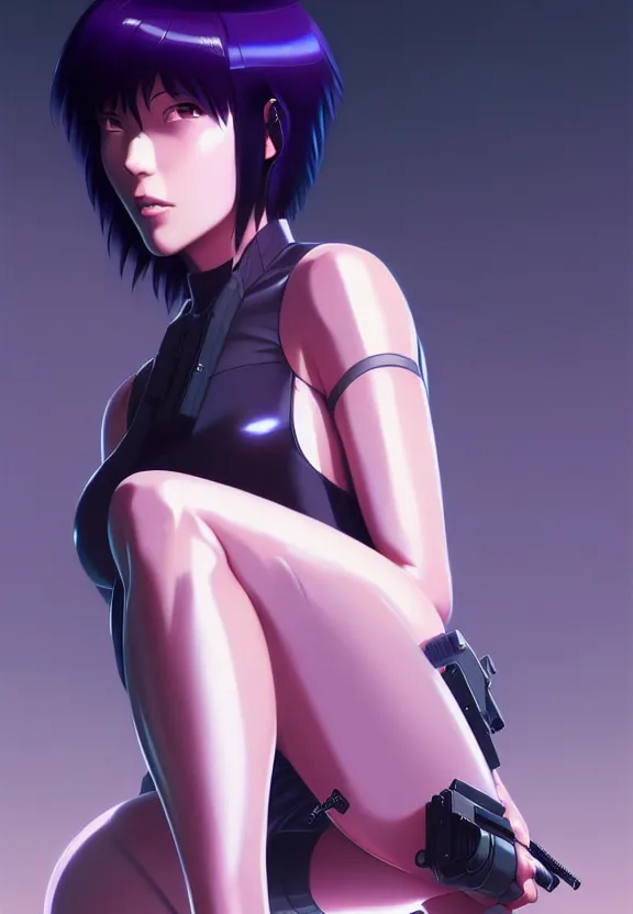 Image similar to a fullbody portrait of motoko kusanagi the major ghost in the shell : : connected to cables, under repairs, maintenance area, technicians : : by ilya kuvshinov, rossdraws, artgerm, sola digital arts, anti aliasing, raytracing : :