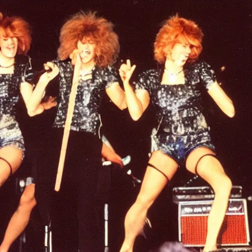 Image similar to concert photo of a rock band of cats, 80s, performing on stage